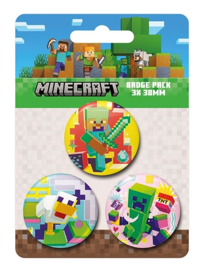 Zestaw 3 przypinek Minecraft Characters przypinki do ubrań na prezent Minecraft
