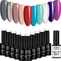 10x Lakier Hybrydowy NTN 5g + Base&Top 2w1 Zestaw Do Stylizacji Paznokci v1