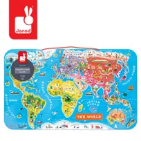 Janod, puzzle, magnetyczne Mapa świata, 92 el., prezent dla dzieci, prezent dla dzieci