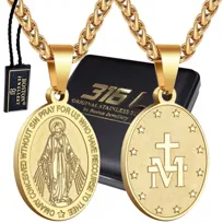 Złoty Łańcuszek z Medalikiem Matki Boskiej z Maryją Splot Królewski Premium 60 Cm