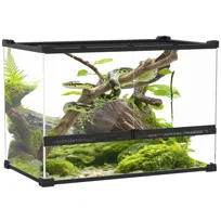 PawHut Szklane terrarium dla gadów, wiwarium dla gadów z wentylacją z przodu, zamek z gałką zabezpieczającą czarną przed ucieczką, szklana obudowa dla jaszczurek, żab rogatych, węży, 50 x 30 x 35 cm