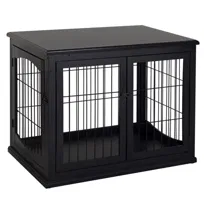 PawHut Klatka dla psa z blatem, buda dla psa do użytku wewnętrznego, buda dla psa do domu, 2 drzwi, klatka dla zwierząt, przytulanka, płyta MDF, metal, kolor czarny, 81 x 58,5 x 66 cm