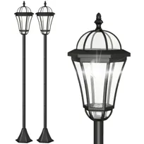 Lampa ogrodowa solarna Outsunny, zestaw 2 szt., oświetlenie ogrodowe, oświetlenie ścieżek z diodami LED, 6-8 godzin, stal nierdzewna czarna, Ø 18,5 x 129 cm wys.