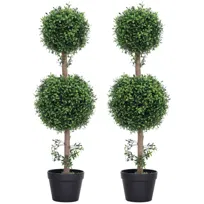 Zestaw 2 sztucznych bukszpanów HOMCOM, duży, 91,6 cm, sztuczne rośliny w doniczkach, realistyczny bukszpan z filtrem UV, do salonu, ogrodu, balkonu