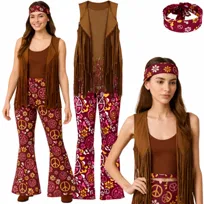 STRÓJ KOSTIUM HIPIS HIPISKA ABBA DZWONY LATA 60 70 80 3W1 L XL 176 182 CM