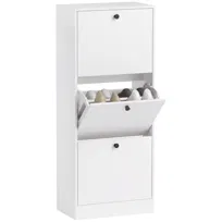 Szafka na buty HOMCOM z 3 klapami, stojak na buty z regulowaną przegrodą, wąska szafka na 12 par butów, 47 x 28 x 115 cm, biała