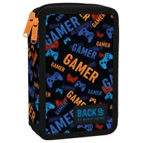 Piórnik dwukomorowy z wyposażeniem dla chłopca BackUP, game pad, niebieski, 32 elementów