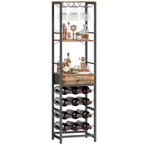 Stojak na wino HOMCOM, stojak na 12 butelek wina, z uchwytem na kieliszki i szufladą, wolnostojąca półka, uchwyt na wino do kuchni, rustykalny brąz, 40 x 30 x 148 cm