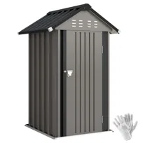 Metalowa szopa ogrodowa Outsunny 1,17 m², szopa narzędziowa z dachem dwuspadowym, wentylacją, zamykanymi rękawicami, 122 x 121 x 192 cm, na patio, na podwórko, jasnoszara
