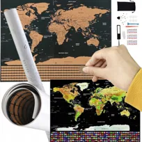 MAPA ŚWIATA ZDRAPKA PLAKAT PREZENT DLA PODRÓŻNIKA 59x82cm Z FLAGAMI TUBA