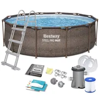Basen stelażowy ogrodowy Bestway rodzinny okrągły 366x100 cm zestaw 10w1