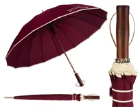 Duży elegancki bordowy parasol rządowy PETERSON długa parasolka z drewnianą rączką unisex duża czasza pudełko prezentowe