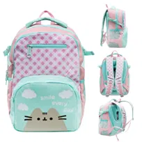 Plecak szkolny, Pusheen, dwukomorowy, romby, różowo - miętowy kot