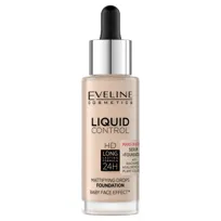 Eveline, Liquid Control HD Long Lasting Formula 24H, Podkład do twarzy z dropperem 002 Soft Porcelain, 32 ml