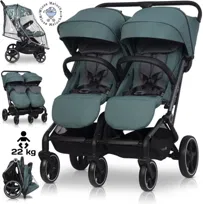 LEKKI WÓZEK BLIŹNIACZY EASYGO ECHO SAGE GREEN + FOLIA + DODATKI DO 47KG