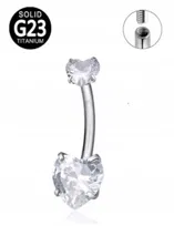 Tytanowy Kolczyk do Pępka z Serduszkiem Cyrkonie PIERCING 1,6/10/8+5