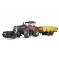 Bruder, Traktor Case IH Optum 300 CVX z ładowarką czołową i przyczepą z belami słomy, 03198