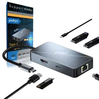 Adapter HUB 6w1 POLION USB-C przejściówka USB 3.2 PD 100W HDMI 4K LAN 1Gb