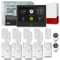 Alarm bezprzewodowy WiFi +GSM 4G z TUYA, HUXGO HXA700 4G B R9D9 BS+syrena zewnętrzna