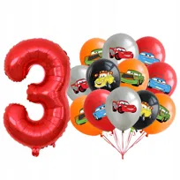 BALONY CARS NA URODZINY ZESTAW BALONÓW URODZINOWYCH CYFRA 3 AUTA ZYGZAK