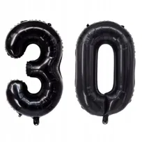 BALONY NA 30 URODZINY CZARNE FOLIOWE CYFRY DUŻE 81CM TRZYDZIESTKA IMPREZA