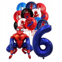 BALONY NA URODZINY SPIDERMAN 3D ZESTAW BALONÓW SPIDER MAN CYFRA 6 GRANATOWA