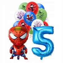 BALONY SPIDERMAN SPIDEY NA URODZINY ZESTAW BALONÓW SPIDER CYFRA 5 NIEBIESKA