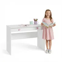 Biurko Szkolne BASIC Białe 110 cm z Szufladą – Toaletka, Uchwyty Serce Różowe