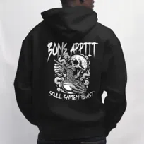 Bluza Oversize z Kapturem „Bone Appetit - Skull Ramen Feast” 330 g/m² L