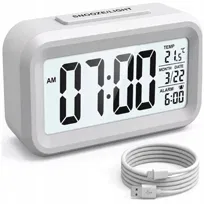Budzik Elektroniczny Led Zegar Cyfrowy Stojący Termometr Alarm Usb