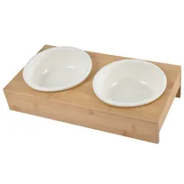 Ceramiczne miski dla psa, Ø 16 cm, na bambusowym stojaku, kolor beżowy
