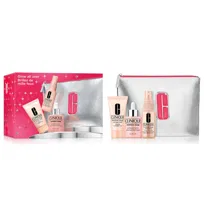 Clinique, Glow All Over, zestaw aktywne serum zapewniające blask 30ml + maseczka intensywnie nawilżająca 30ml + mgiełka do twarzy 30ml + kosmetyczka