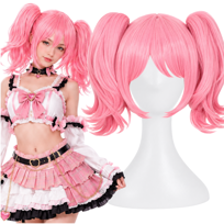 COSPLAY PERUKA DAMSKA WŁOSY RÓŻOWE ANIME MANGA WARKOCZYKI PRZEBRANIE W45