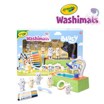 Crayola Figurki do malowania i mycia - zestaw zwierzątka 5 szt., flamastry zmywalne 8 szt., szczoteczka, basen Washimals Bluey 3+