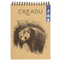 CREADU, Szkicownik A4, 80 kartek, 90g, okładka kraft panda, spirala u góry
