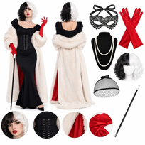 CRUELLA DE MON STRÓJ PRZEBRANIE KOSTIUM DAMSKI FILMOWY NA HALLOWEEN BAL
