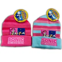 Czapka dziecięca zimowa dla dziewczynki kosmiczny jeż Sonic różowa w pasy