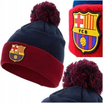 Czapka Zimowa FC Barcelona z Pomponem Herb Logo Granatowa DZIECIĘCA 52/54