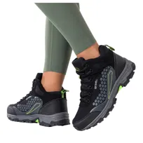 Czarne buty trekkingowe damskie softshell z seledynowymi dodatkami wysokie sznurowane Casu Y8186-7-41