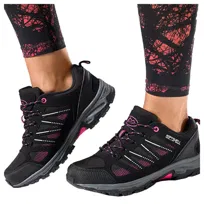 Czarne buty trekkingowe damskie z różowymi dodatkami sznurowane softshell Casu B2114-8-36