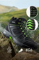Czarne buty trekkingowe damskie z zielonymi dodatkami sznurowane softshell Casu B2112-2-39