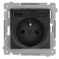 Czarne gniazdo elektryczne z wejściem USB C i A DGZ1ZUSB2CA.01/49 KONTAKT Simon 54