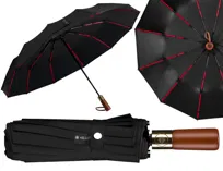 Czarny elegancki duży parasol PETERSON składana teleskopowa automatyczna parasolka unisex pokrowiec pudełko prezentowe filtr UV UPF 50+