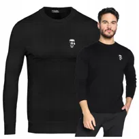Czarny Męski Sweter Premium Basic Karl Lagerfeld Wełna Elegancki Ładny XXL