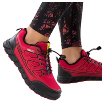 Czerwone buty trekkingowe damskie buty sportowe na bieżnikowanej podeszwie z regulowaną elastyczną sznurówką czarne wstawki softshell Casu 2309-3W-38