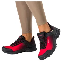 Czerwone buty trekkingowe damskie buty sportowe softshell na bieżnikowanej podeszwie sznurowane czarne wstawki Carla 8529-38