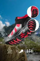 Czerwone buty trekkingowe damskie sznurowane z czarnymi dodatkami softshell Casu B2108-4-41