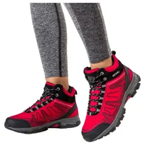 Czerwone buty trekkingowe damskie z czarnymi dodatkami sznurowane softshell Casu B2112-4-38