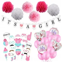 Dekoracje Baby Shower Dziewczynka Balony Girlanda Pompony Różowe