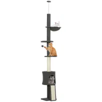 Drapak dla kota PawHut, sufitowy, 200-240 cm, regulowany, z hamakiem, jaskinią, drapakiem, rampą, grzędami, drapak dla kotów poniżej 5 kg, ciemnoszary